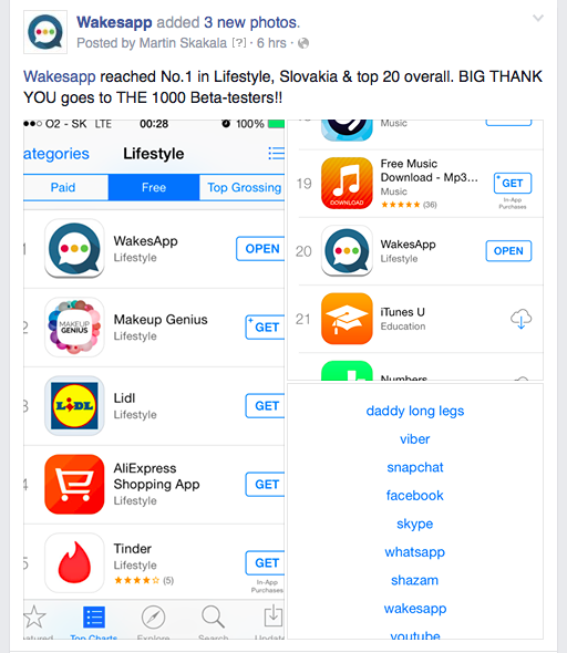 alt WakesApp je na prvním místě v lifestyle kategorii na Slovensku!